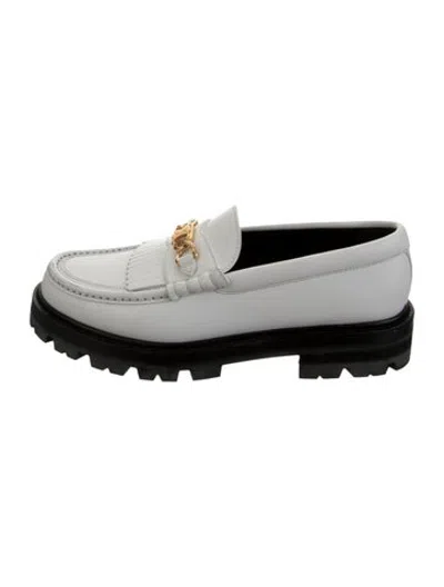 Pre-owned Celine Horsebit Accent Leather Loafers In White
