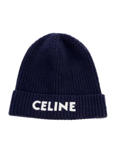 Pre-owned Celine Knitted Embroidered Beanie  W/tags In Blue