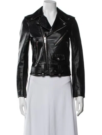 Pre-owned Celine Lambskin Biker Jacket In Black
