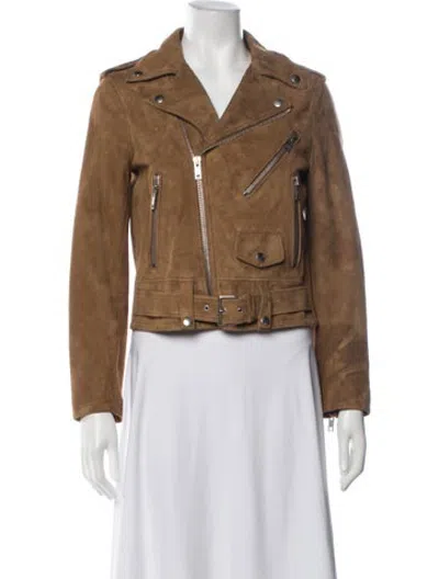 Pre-owned Celine Lambskin Biker Jacket In Brown