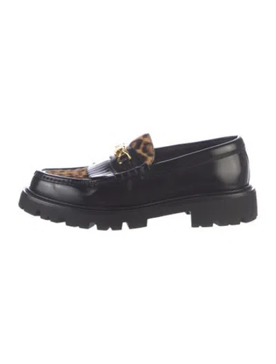 Pre-owned Celine Leather Animal Print Loafers In Black