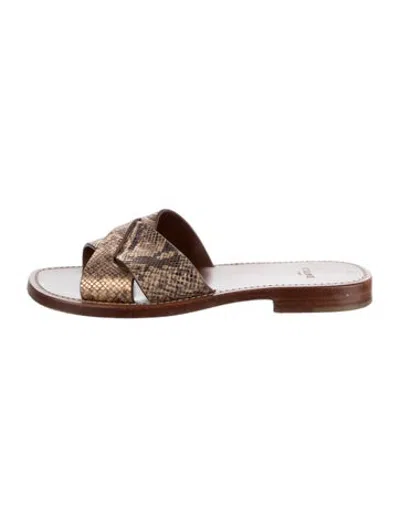 Pre-owned Celine Leather Animal Print Slides In Gold