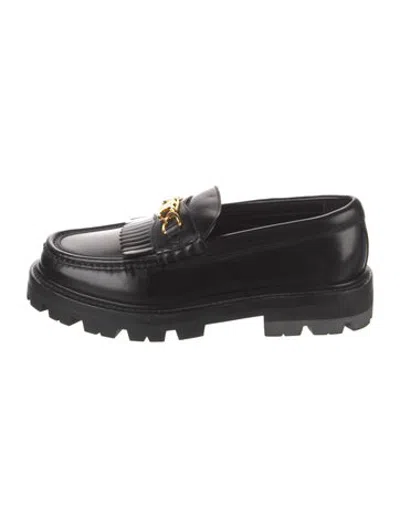 Pre-owned Celine Leather Fringe Trim Accent Loafer Sneakers In Black/gold