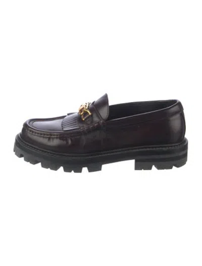 Pre-owned Celine Leather Loafers In Burgundy