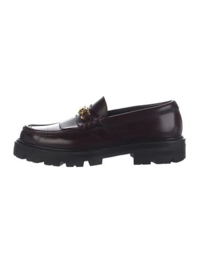 Pre-owned Celine Leather Loafers In Burgundy