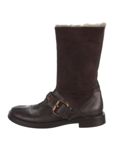 Pre-owned Celine Leather Moto Boots In Brown