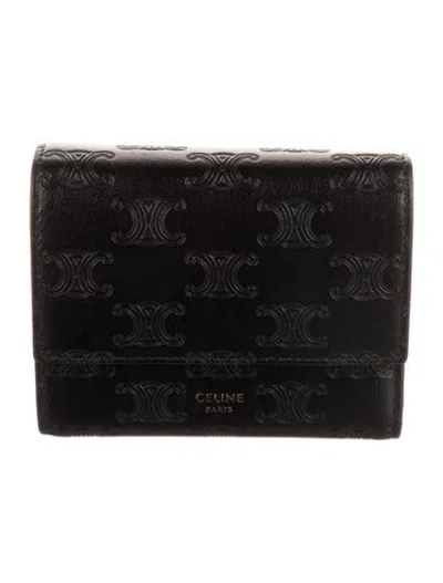Pre-owned Celine Leather Patterned Trifold Wallet In Black