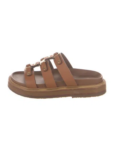 Pre-owned Celine Leather Slides In Brown
