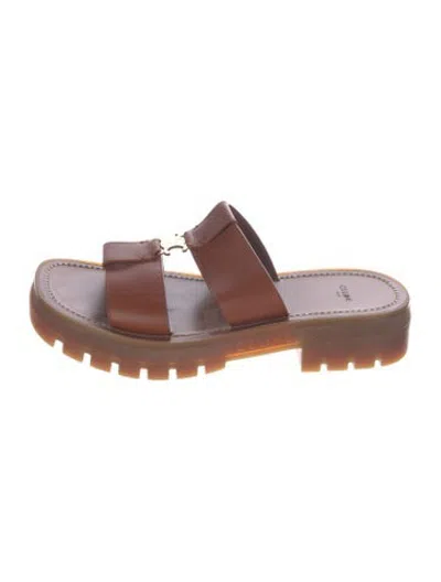 Pre-owned Celine Leather Slides In Brown/neutrals