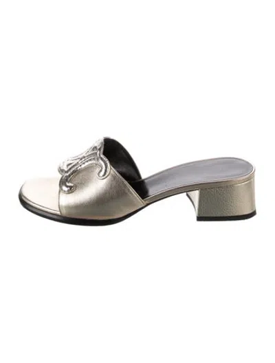 Pre-owned Celine Leather Slides In Gold
