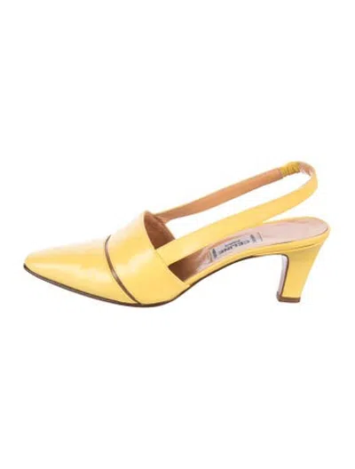 Pre-owned Celine Leather Slingback Pumps In Yellow