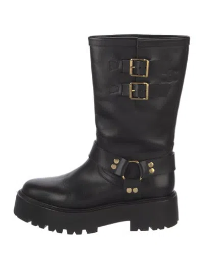 Pre-owned Celine Leather Studded Accents Moto Boots In Black