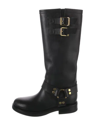 Pre-owned Celine Leather Studded Accents Moto Boots In Black