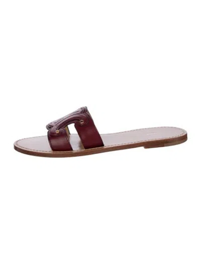 Pre-owned Celine Leather Studded Accents Slides In Burgundy