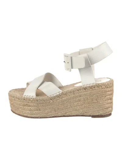 Pre-owned Celine Leather Whipstitch Trim Espadrilles In White