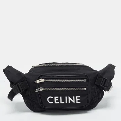 Pre-owned Celine Logo Black Fabric And Mesh Trekking Belt Bag