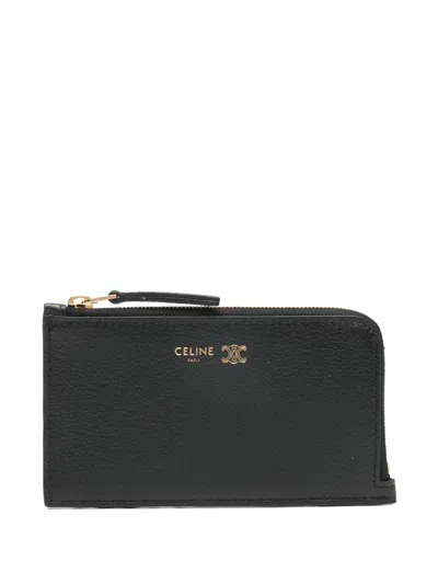 Celine Logo Zipped Card Holder In Blue