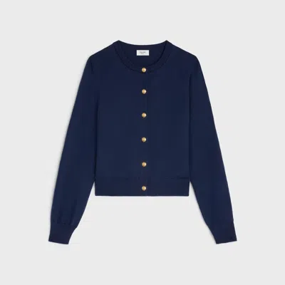 Celine Logo-engraved Button Cardigan In Blue