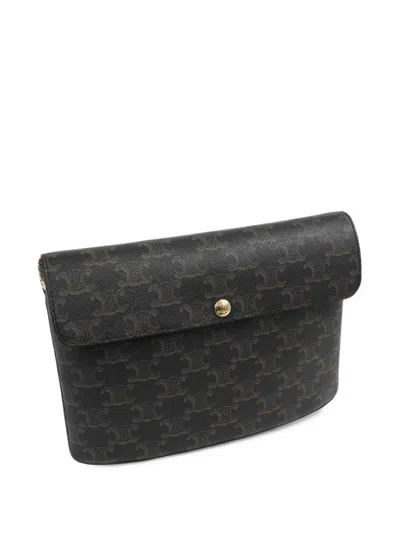 Celine Medium Triomphe Monogram-print Flap Clutch Bag In Black