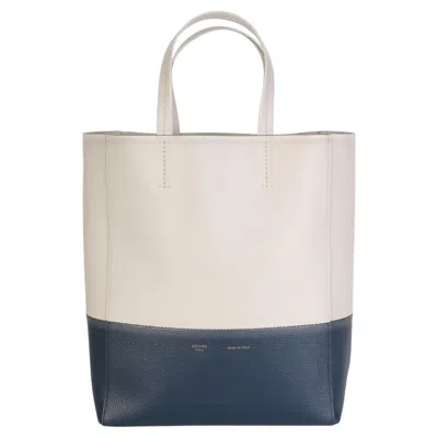 Pre-owned Celine Navy Beige Grained Calfskin Small Vertical Bi-cabas Tote In Blue