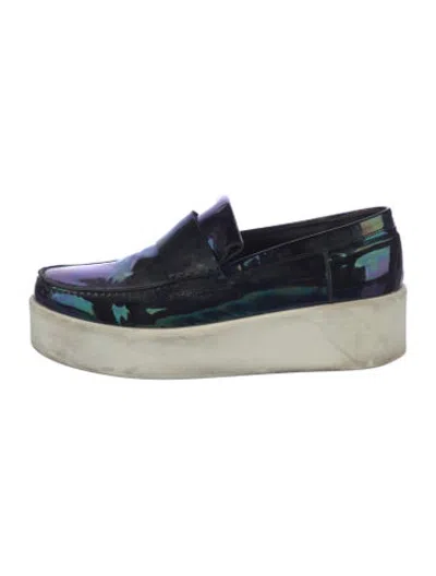 Pre-owned Celine Patent Leather Patterned Loafers In Blue