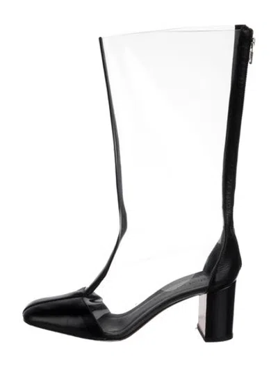 Pre-owned Celine Pvc Leather Trim Embellishment Boots In Black