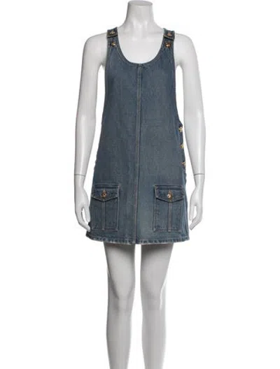 Pre-owned Celine Scoop Neck Mini Dress In Blue