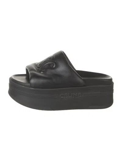 Pre-owned Celine Signature Logo Leather Slides In Black