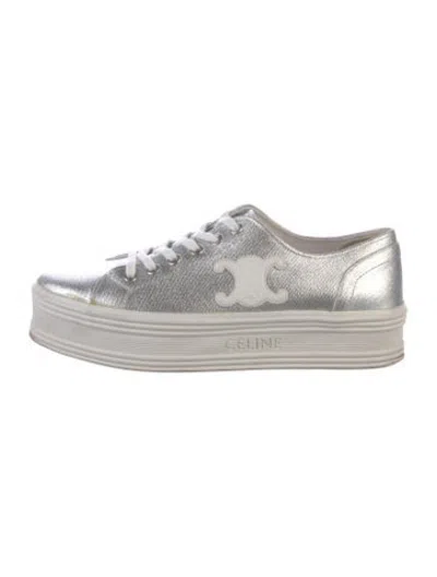 Pre-owned Celine Signature Logo Leather Sneakers In Blue/white