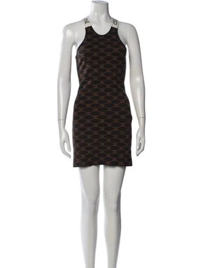 Pre-owned Celine Silk Mini Dress In Brown