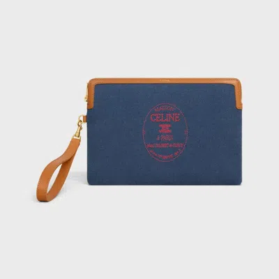 Celine Small Pouch With Strap In Blue