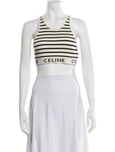 Pre-owned Celine Striped Crew Neck Sports Bra In Black/neutrals