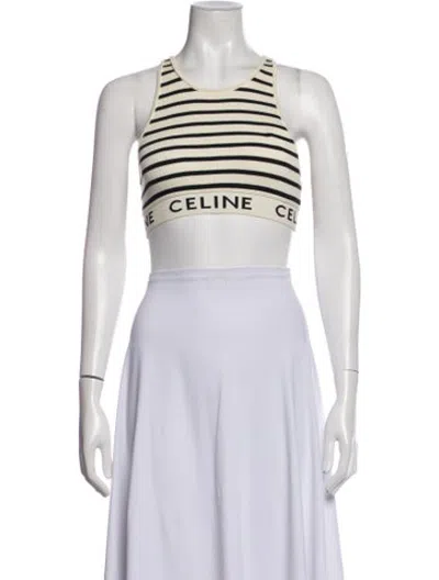 Pre-owned Celine Striped Crew Neck Sports Bra In Neutrals