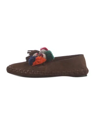 Pre-owned Celine Suede Whipstitch Trim Loafers In Brown