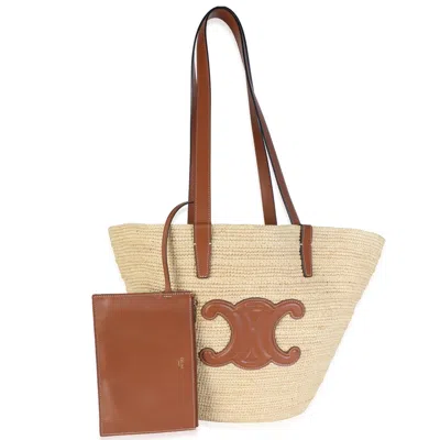 Pre-owned Celine Tan Calfskin Raffia Medium Supple Classic Panier Tote