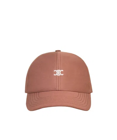 Celine Triomphe Baseball Cap In Gabardine Coton Washed In Pink