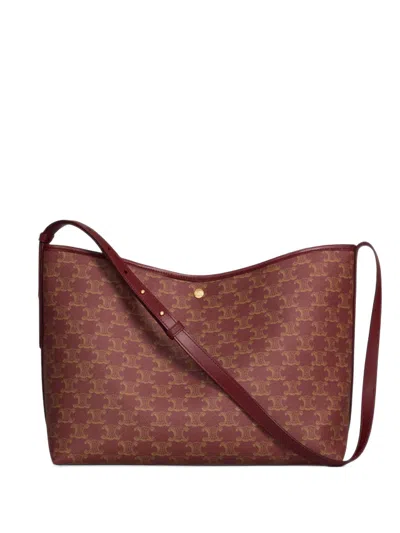Celine Triomphe Canvas Tote Bag In Burgundy