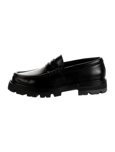 Pre-owned Celine Triomphe Leather Loafers In Black