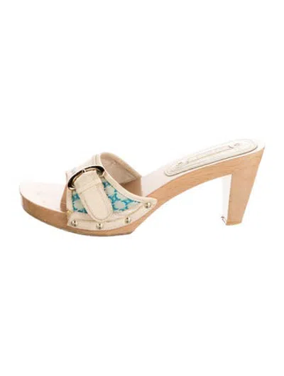 Pre-owned Celine Triomphe Leather Slides In Brown