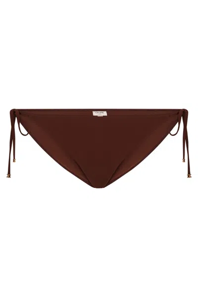 Celine Triomphe Tie Side Bikini Hipster In Brown