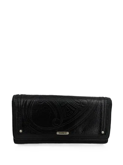 Pre-owned Celine Triomphe-embossed Long Wallet In Black