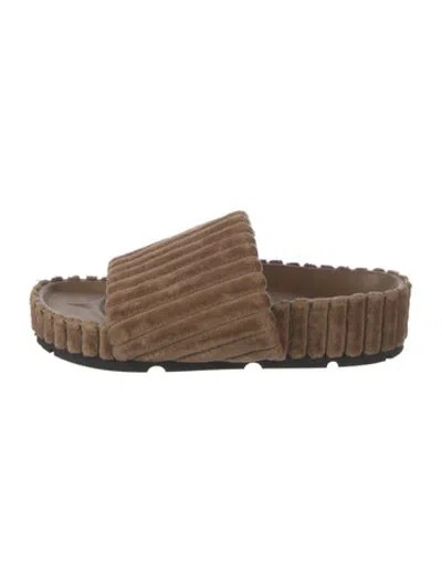 Pre-owned Celine Velvet Striped Slides In Brown
