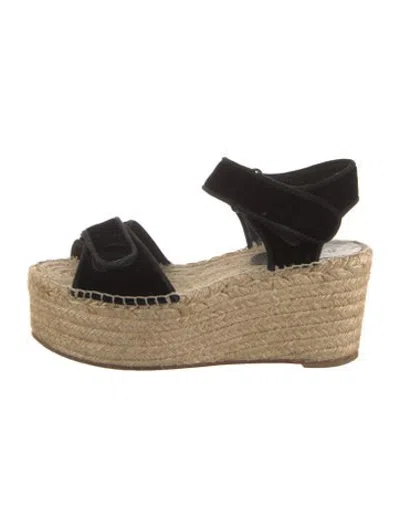 Pre-owned Celine Velvet Whipstitch Trim Espadrilles In Black