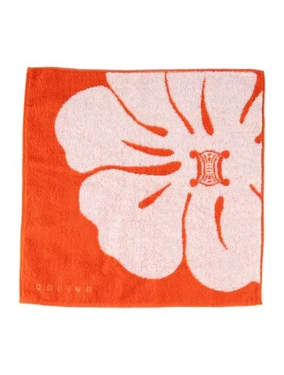 Pre-owned Celine Vintage Floral Mini Terry Hand Towel In Orange