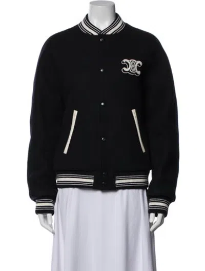 Pre-owned Celine Wool Bomber Jacket In Black