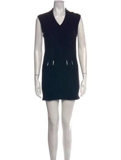 Pre-owned Celine Wool Mini Dress In Black/blue