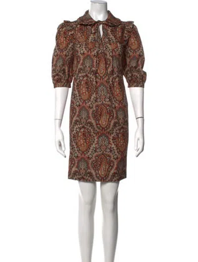 Pre-owned Celine Wool Mini Dress W/ Tags In Black/orange/red