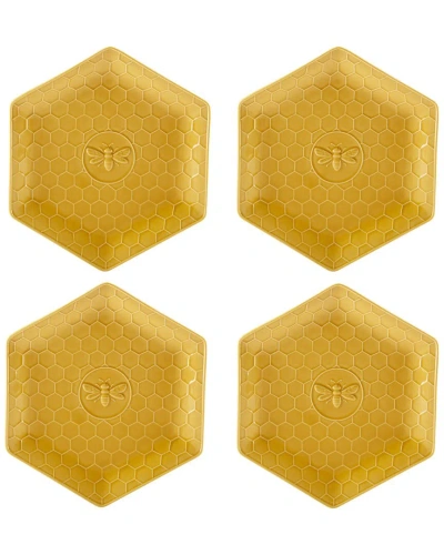 Certified International French Bees Set Of 4 Embossed Honeycomb Dinner Plates In Gold