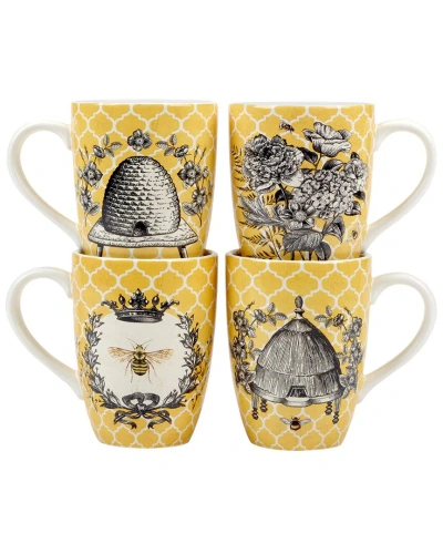 Certified International French Bees Set Of 4 Mugs In Yellow