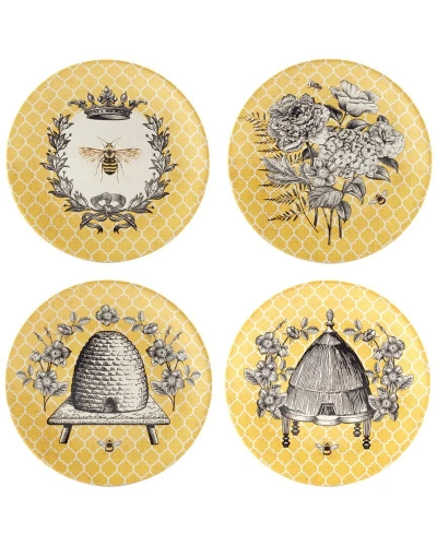 Certified International French Bees Set Of 4 Salad Plates In Yellow